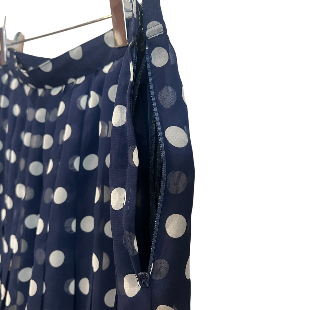 Anne Crimmins for Umi Collections Blue White Polka Dot Silk Skirt Pleated Sz8 - Picture 5 of 5